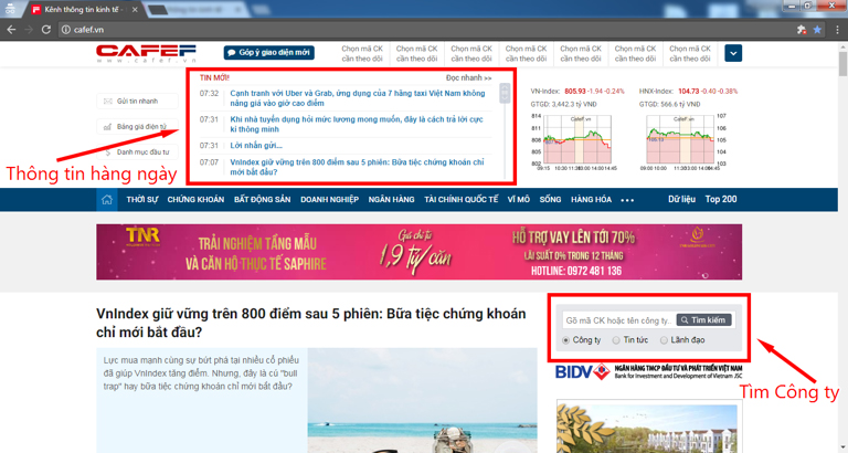 đọc thông tin chứng khoáng